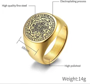 Seal of The Seven Archangels Ring for Men - Stainless Steel Solomon Tetragrammaton Protection Talisman Jewelry
