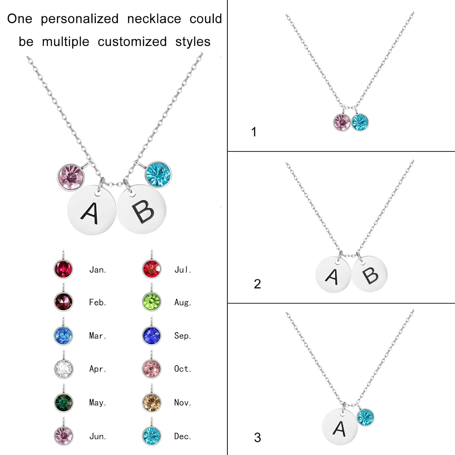 Sereney Initial necklaces for women Personalized Letter necklace with birthstones as Christmas gifts for mom, 2 initial jewelry multiple charms for daughter gifts,custom heart necklace gifts for her