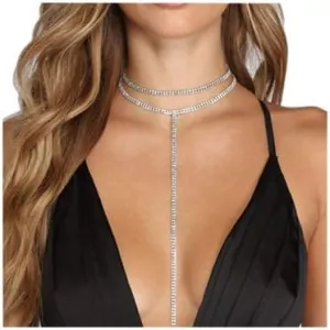Sexy Multi-layered Long Choker Necklaces Double-Layer Crystal Full Rhinestone Choker Necklace Statement Necklace Luxury Collares Jewelry for Women Body Jewelry Nightclub Party