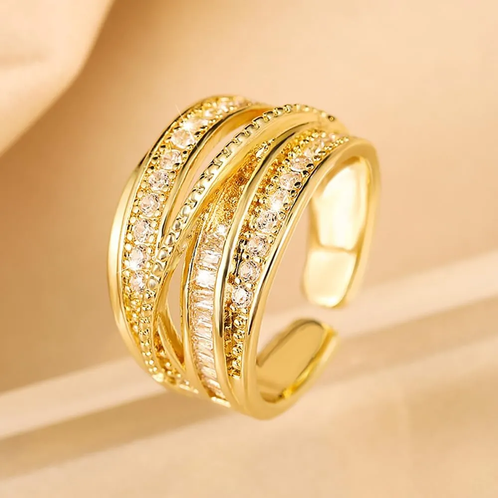 Shiny Cubic Zirconia Ring Dainty Multi-Layer Rhinestone Wrapped Ring for Women Cross Hollowing Knuckle Women Rings Wedding Band Jewelry Gifts