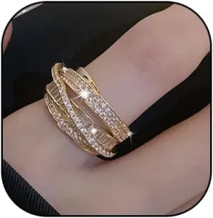 Shiny Cubic Zirconia Ring Dainty Multi-Layer Rhinestone Wrapped Ring for Women Cross Hollowing Knuckle Women Rings Wedding Band Jewelry Gifts