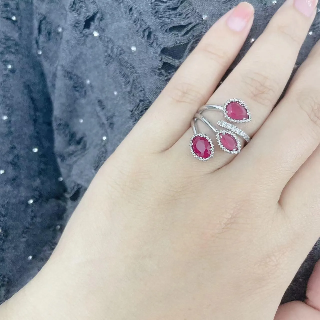 Shiny Diamond Teardrop Open Statement Ring for Women Girls Rhinestone CZ Crystal Leaf Climber Wrap Finger Band Engagement Promise Rings Bands Fashion Jewelry Gifts for Mother's Day