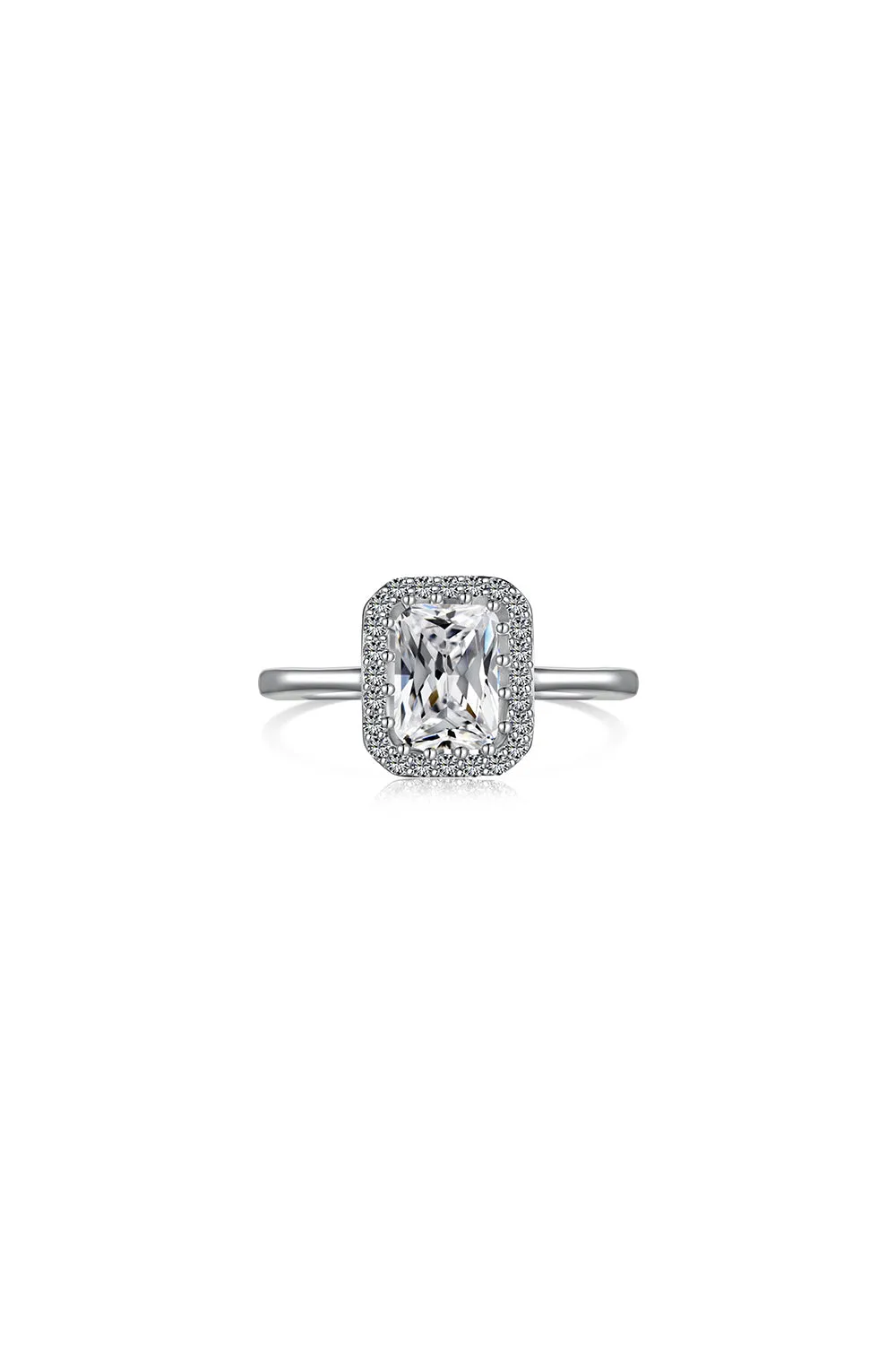 Shiny Rectangle Zircon Engagement Ring Sterling Silver
