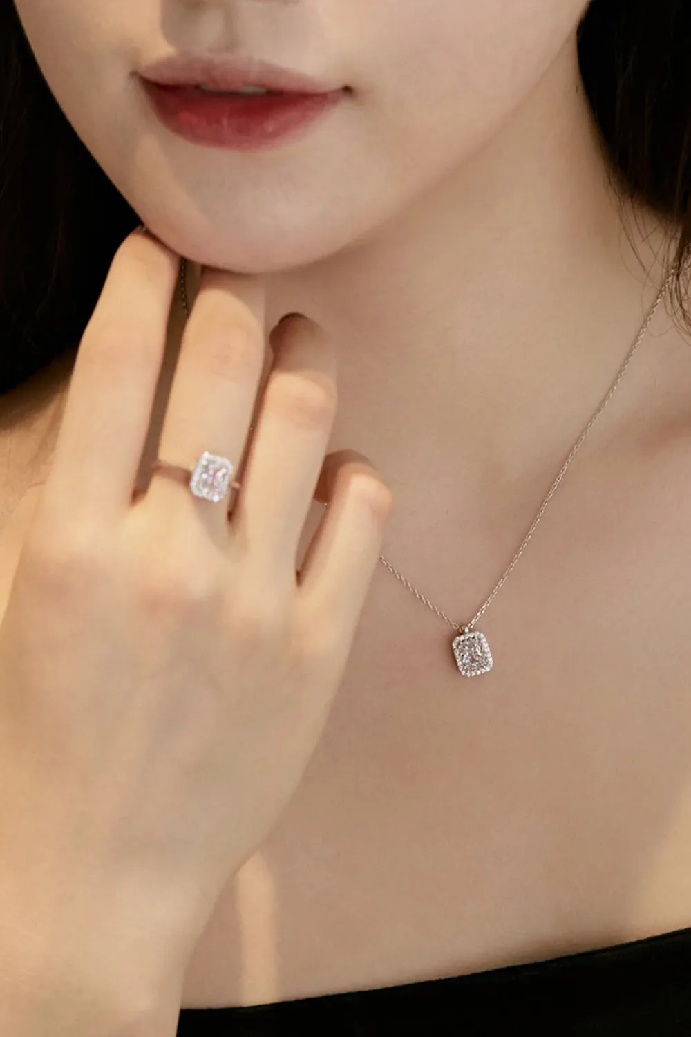 Shiny Rectangle Zircon Engagement Ring Sterling Silver