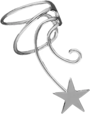 Shooting Star 925 Sterling Silver Non-Pierced Wave Right Ear Cuff Earring