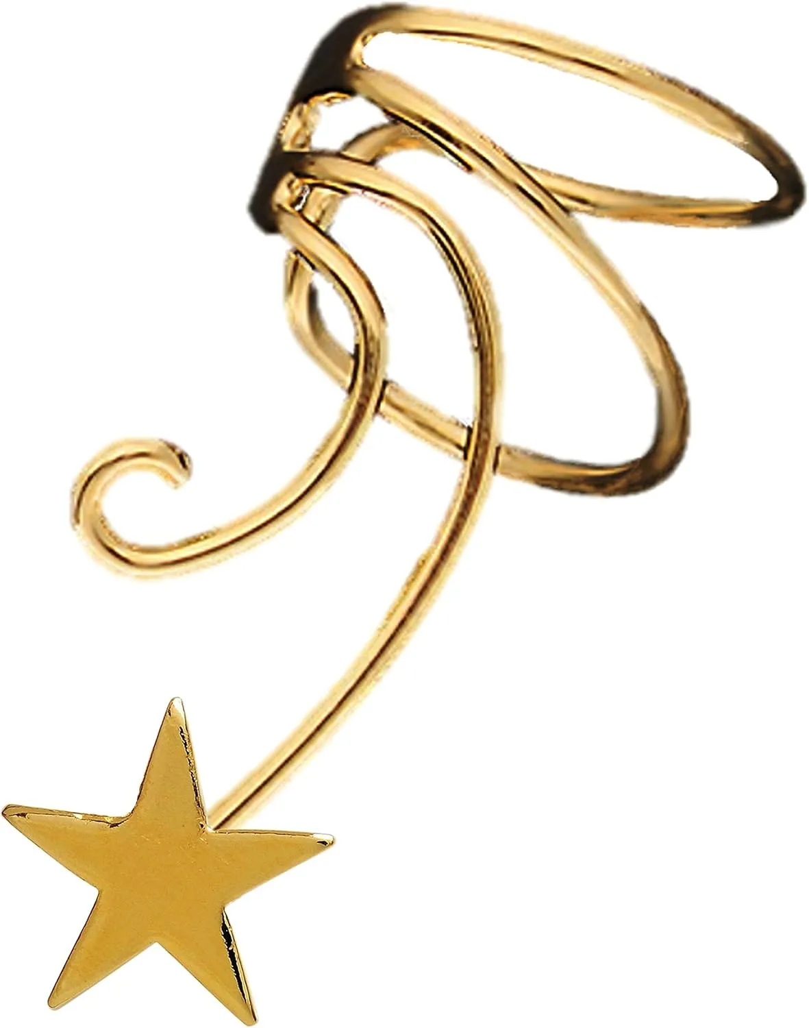 Shooting Star Gold On Sterling Non-Pierced Ear Cuff Left Wave Earring Cuff