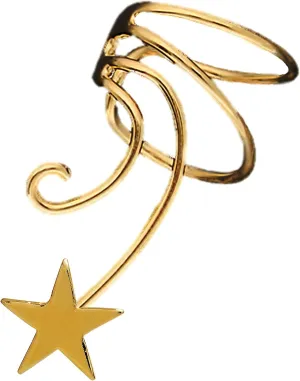 Shooting Star Gold On Sterling Non-Pierced Ear Cuff Left Wave Earring Cuff