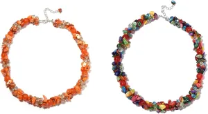 SHOP LC DELIVERING JOY Orange & Multicolor Shell Beads Beaded Choker Necklace 20-23" in Platinum Plated Fashion Delicate Gifts for Women Jewelry
