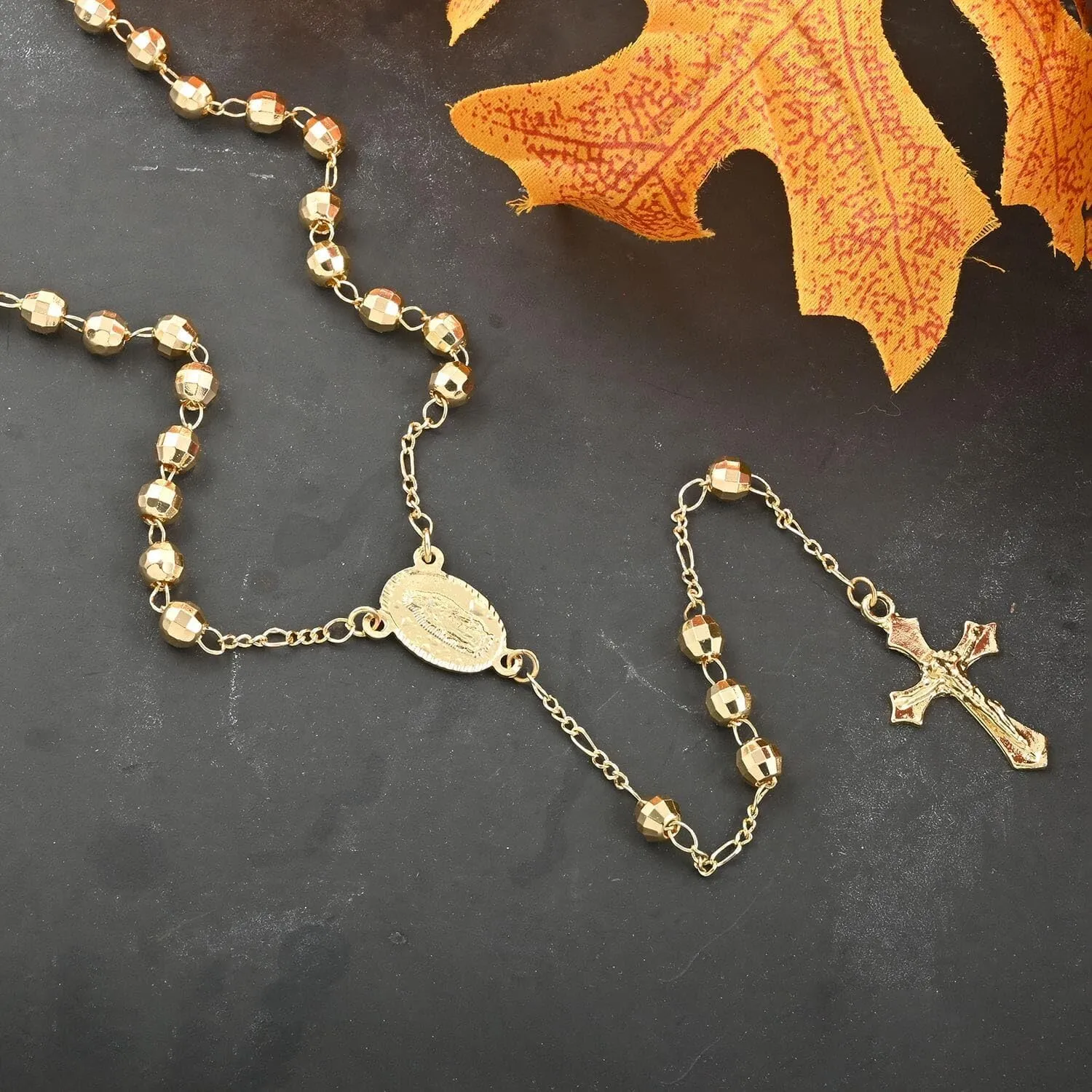 SHOP LC DELIVERING JOY Rosary Necklace - Lariat Cross Necklace in Goldtone - Fashion Rosary Bead Necklaces - 26" Chain Length Catholic Faith Christian Religious Birthday Jewelry Birthday Gifts for Women