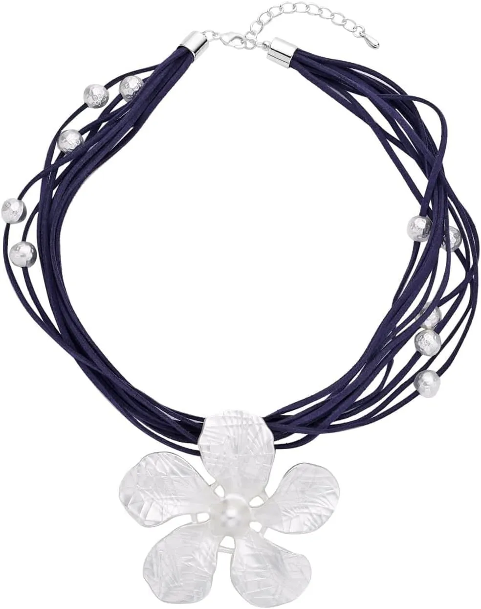 Shop LC Layered Choker Necklace Chain Multi Strand Flower Floral Pendant Blue Cord Women Birthday Gifts for Women