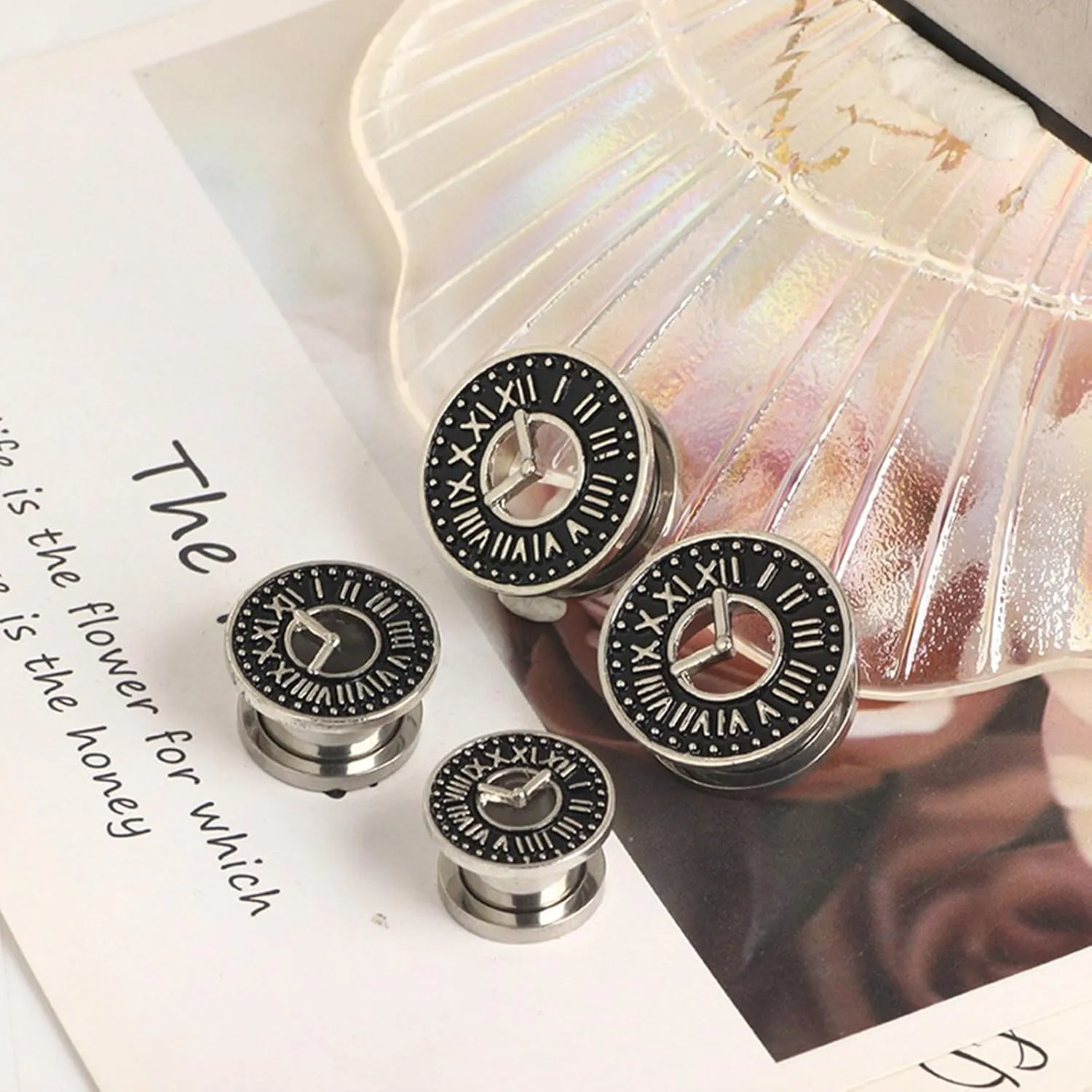 Silver Black Gauge Tunnels, Screw Gauges Stretching Kit Plugs Stainless Steel Unique Earrings Body Piercing Jewelry