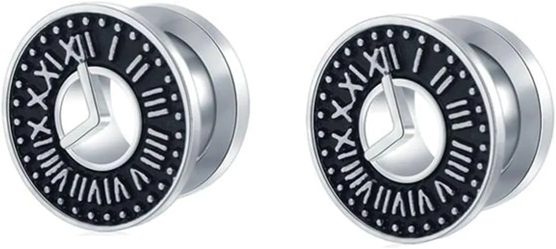 Silver Black Gauge Tunnels, Screw Gauges Stretching Kit Plugs Stainless Steel Unique Earrings Body Piercing Jewelry