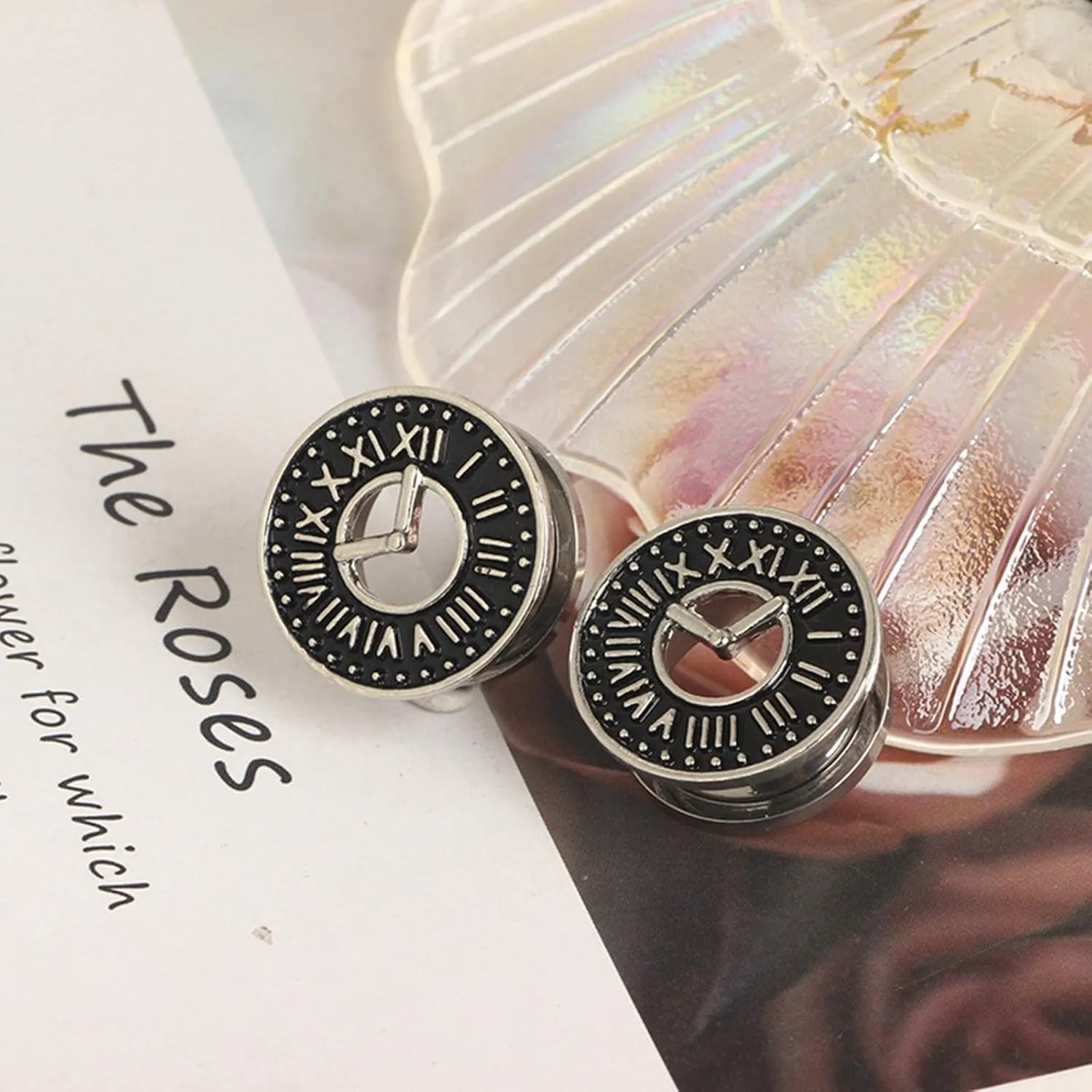 Silver Black Gauge Tunnels, Screw Gauges Stretching Kit Plugs Stainless Steel Unique Earrings Body Piercing Jewelry