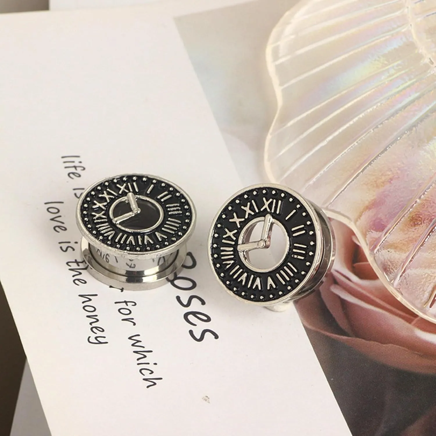 Silver Black Gauge Tunnels, Screw Gauges Stretching Kit Plugs Stainless Steel Unique Earrings Body Piercing Jewelry