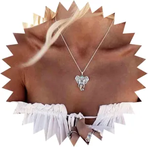 Silver Elephant Pendant Necklace for Women, Boho Chain, 18 Inches, Adjustable, Vintage Style