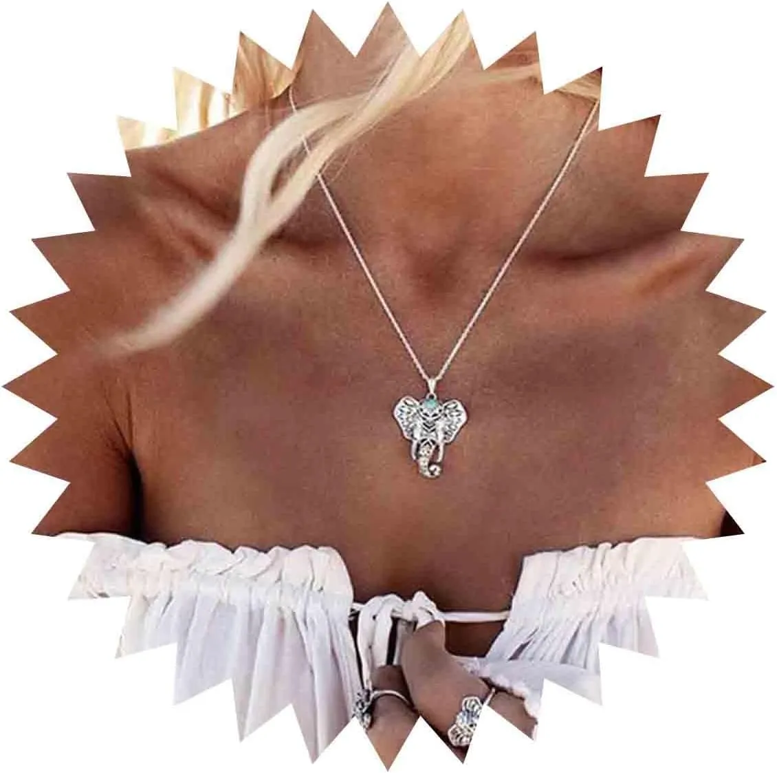 Silver Elephant Pendant Necklace for Women, Boho Chain, 18 Inches, Adjustable, Vintage Style