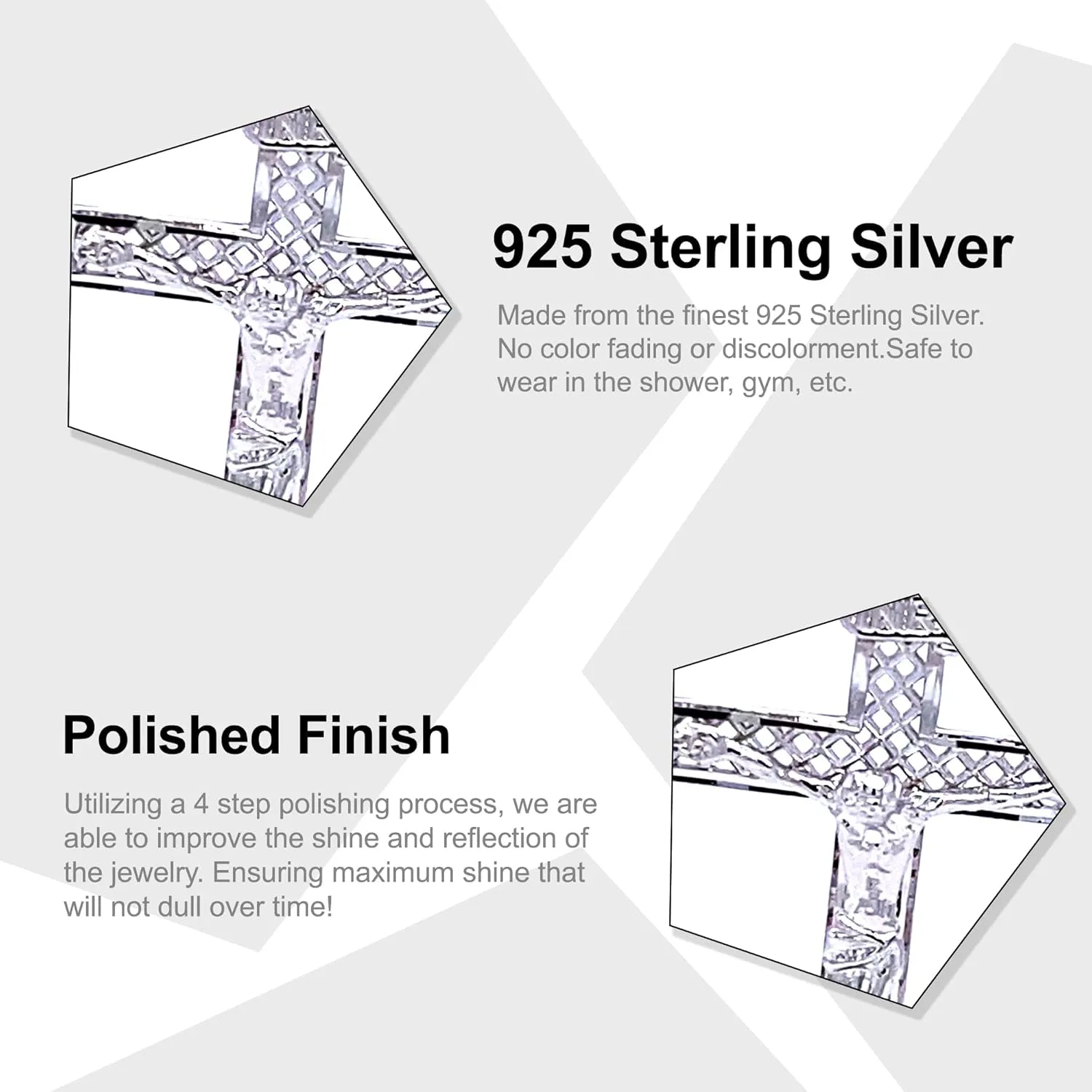 Silver Jesus Cross Pendant Necklace - 925 Sterling Silver - Silver Adjustable Necklace 16"-18" (Style 1)