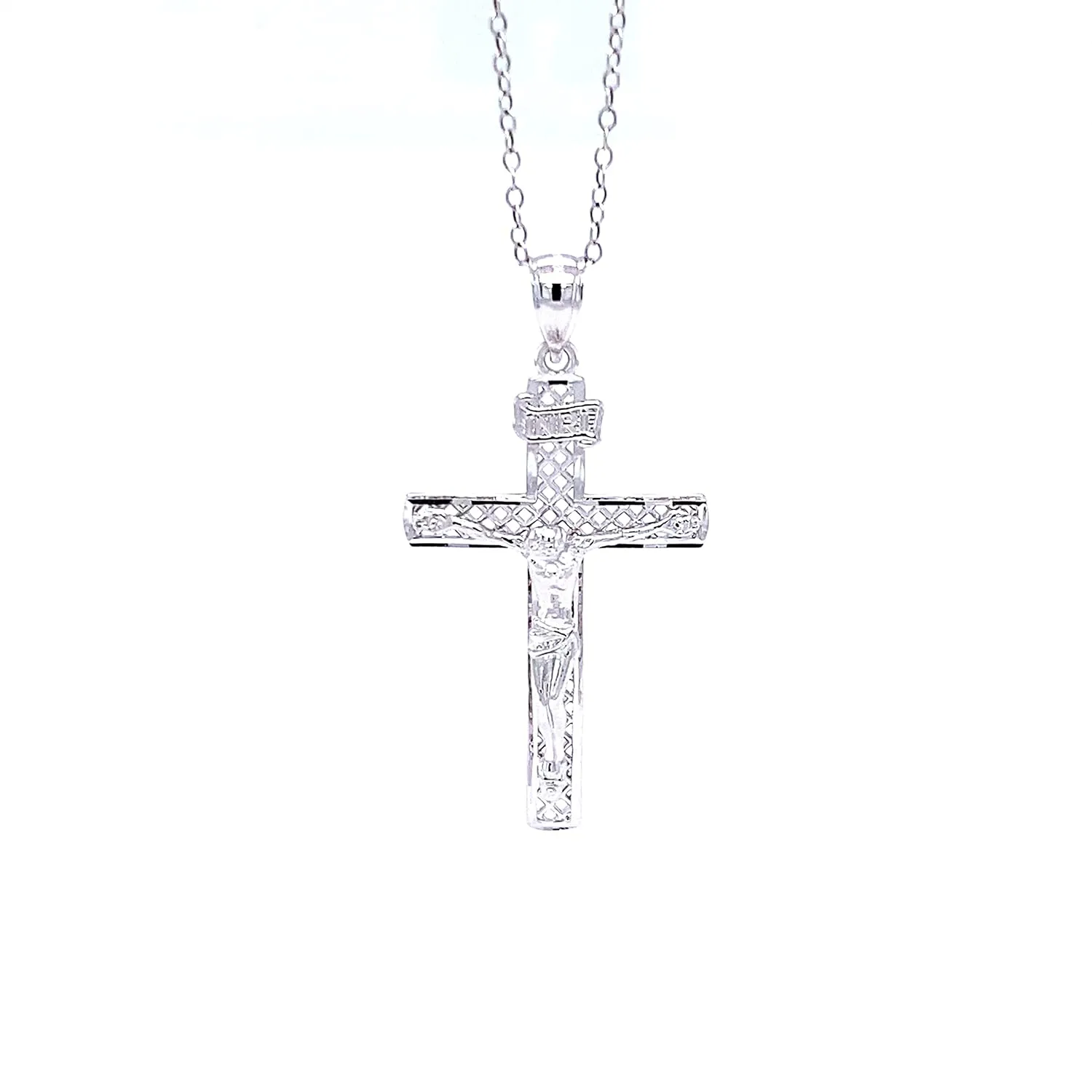 Silver Jesus Cross Pendant Necklace - 925 Sterling Silver - Silver Adjustable Necklace 16"-18" (Style 1)