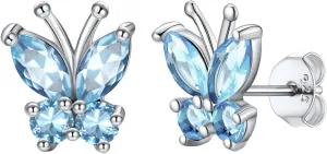 SILVERCUTE Butterfly Earrings Necklace Ring, 925 Sterling Silver Cute Ear Cuffs/Stackable Rings/Stud Earrings for Women Teen Girls -Stunning CZ Birthstone Butterfly Jewelry Gift with Box