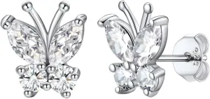 SILVERCUTE Butterfly Earrings Necklace Ring, 925 Sterling Silver Cute Ear Cuffs/Stackable Rings/Stud Earrings for Women Teen Girls -Stunning CZ Birthstone Butterfly Jewelry Gift with Box