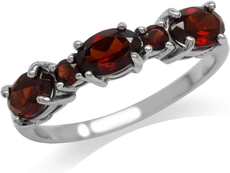 Silvershake 1.8ct. 3 Stone Natural Garnet White Gold Plated 925 Sterling Silver Ring Size 11