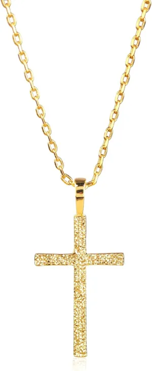 Simple 18K Gold Plated Cross Necklace for Women with Hammered finish | Lightweight Adjustable 18K Gold Plated Chain included