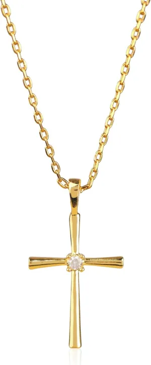 Simple 18K Gold Plated Cross Necklace for Women with single stone centre | Lightweight Adjustable 18K Gold Plated Chain included