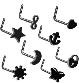 Simple 20G 8Pcs Nose Ring CZ Nose Stud Retainer L-Shape Bone Screw Shaped Tragus Piercing Jewelry Jewelry Set for Women Men Stainless Steel Black Tone Body Piercing Jewelry