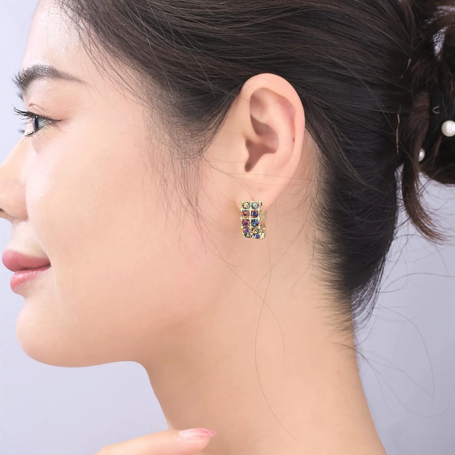 Simulated Turquoise Huggie Earrings Rhinestone Small Gold Hoop Earrings for Women Girls Lucky Blue Boho Beaded Unique Gifts Hoop hypoallergenic Thin Earrings