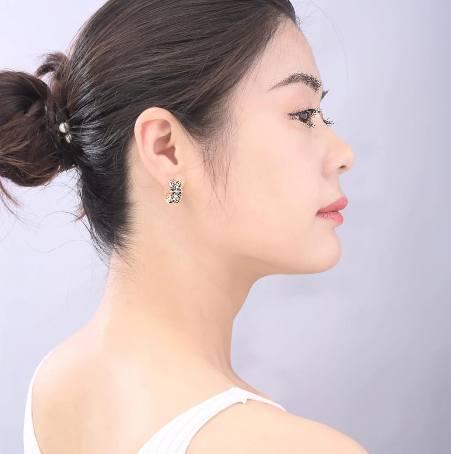 Simulated Turquoise Huggie Earrings Rhinestone Small Gold Hoop Earrings for Women Girls Lucky Blue Boho Beaded Unique Gifts Hoop hypoallergenic Thin Earrings