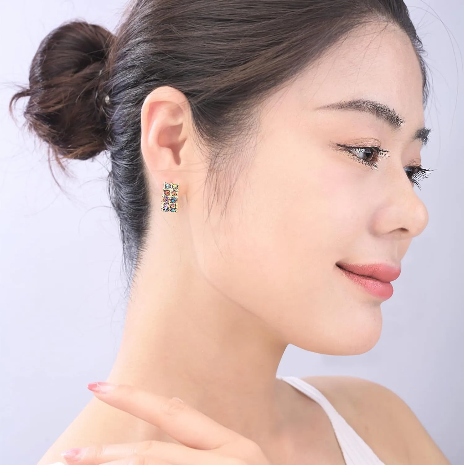 Simulated Turquoise Huggie Earrings Rhinestone Small Gold Hoop Earrings for Women Girls Lucky Blue Boho Beaded Unique Gifts Hoop hypoallergenic Thin Earrings