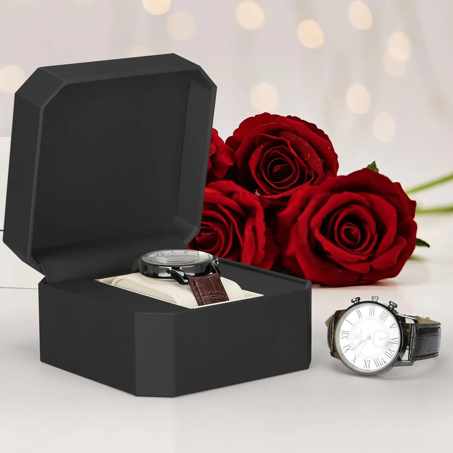 Single Watch Gift Box for Men Women, PU Leather Watch Case with Removable Soft Pillow, Wristwatch Travel Storage Display Holder Boxe (Black)