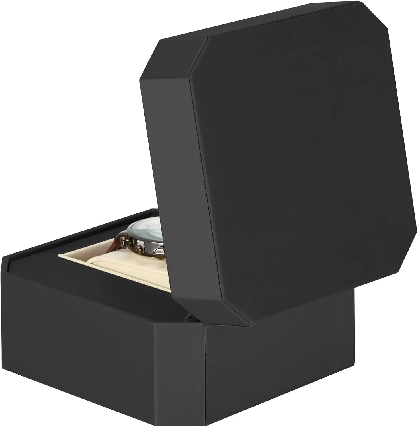Single Watch Gift Box for Men Women, PU Leather Watch Case with Removable Soft Pillow, Wristwatch Travel Storage Display Holder Boxe (Black)