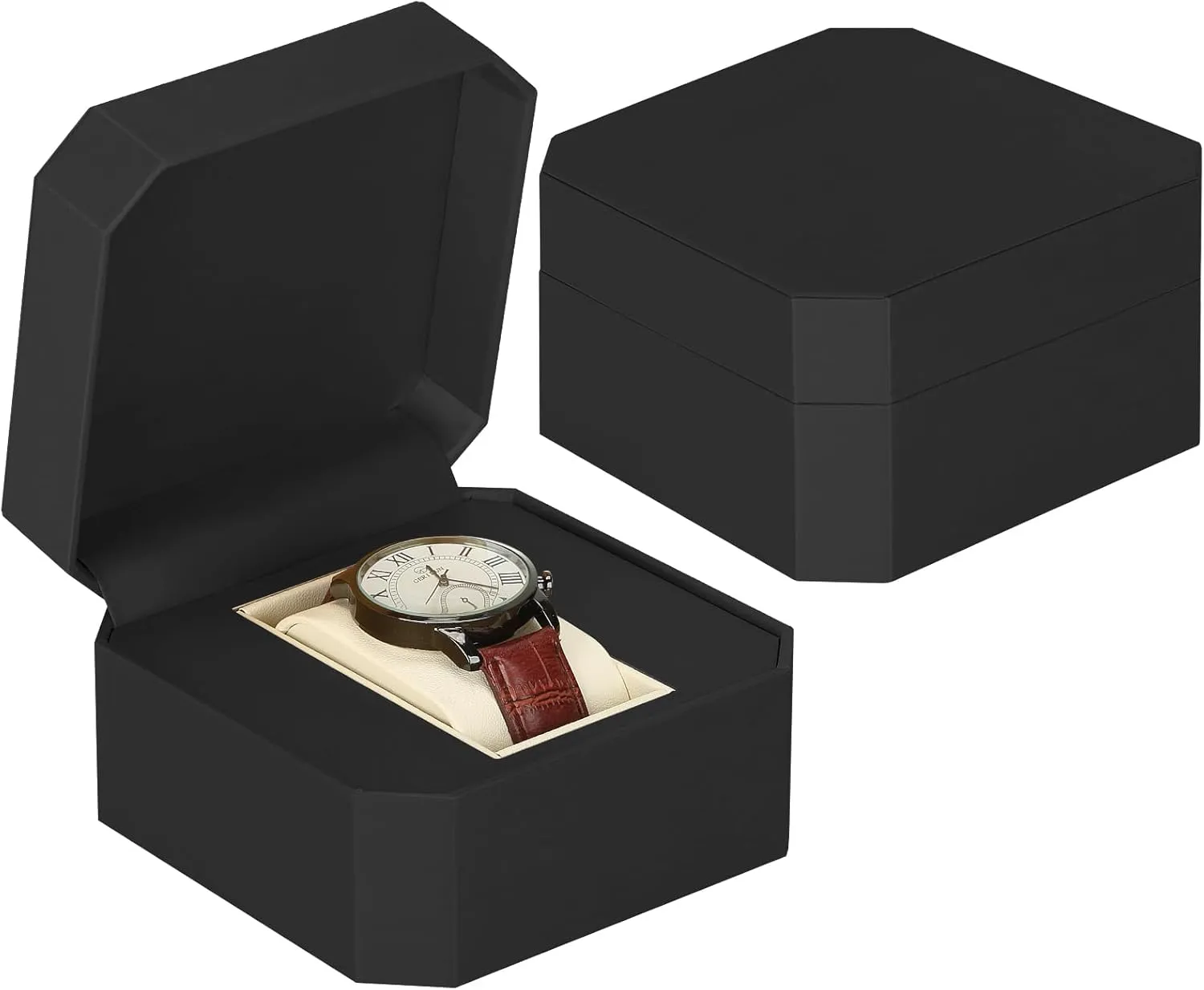 Single Watch Gift Box for Men Women, PU Leather Watch Case with Removable Soft Pillow, Wristwatch Travel Storage Display Holder Boxe (Black)
