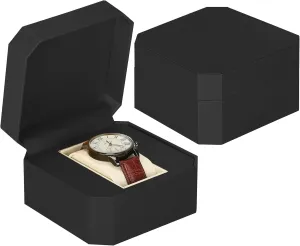 Single Watch Gift Box for Men Women, PU Leather Watch Case with Removable Soft Pillow, Wristwatch Travel Storage Display Holder Boxe (Black)
