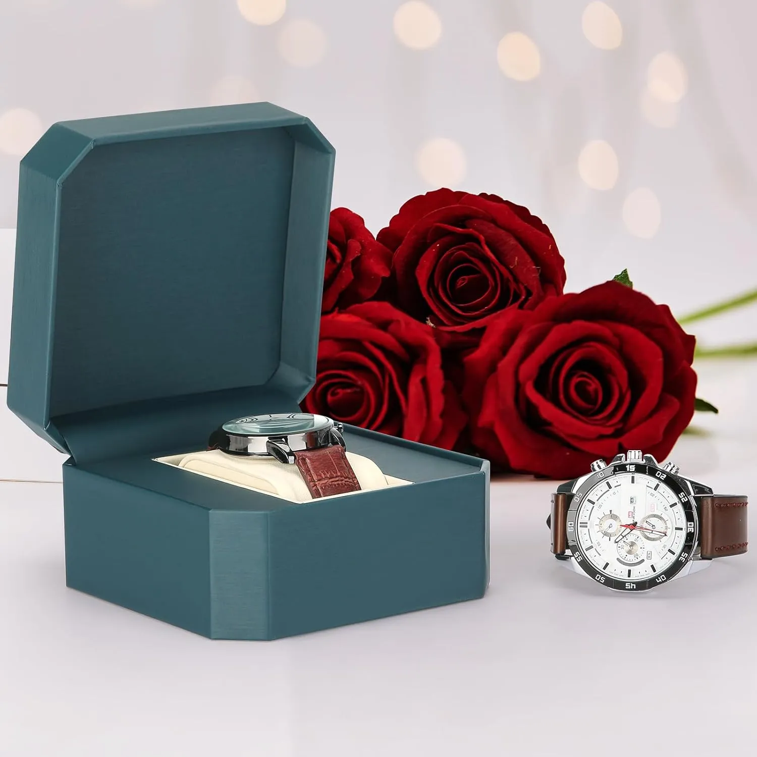 Single Watch Gift Box for Men Women, PU Leather Watch Case with Removable Soft Pillow, Wristwatch Travel Storage Display Holder Boxe (Blue)