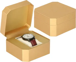 Single Watch Gift Box for Men Women, PU Leather Watch Case with Removable Soft Pillow, Wristwatch Travel Storage Display Holder Boxe (Gold)