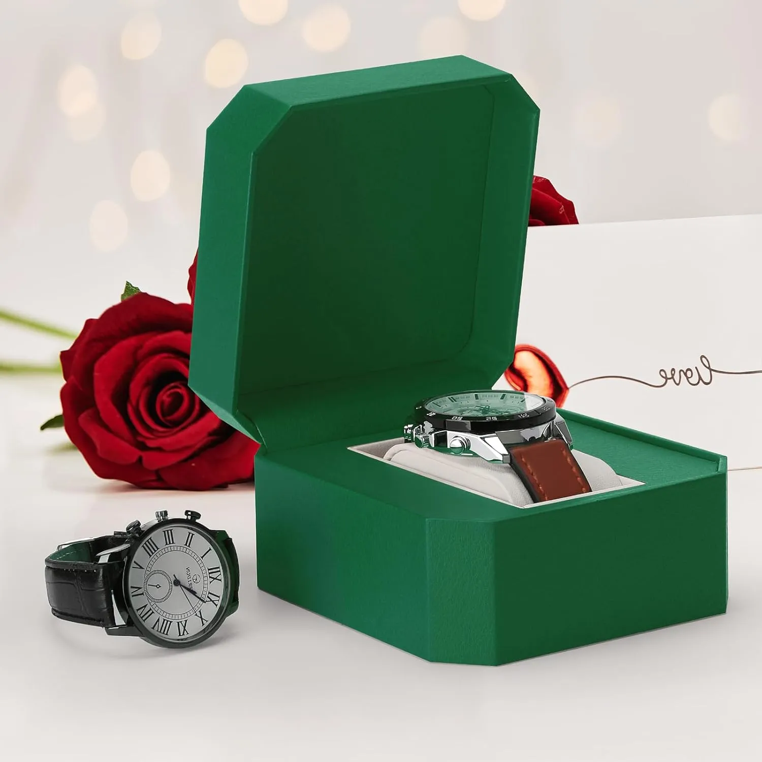 Single Watch Gift Box for Men Women, PU Leather Watch Case with Removable Soft Pillow, Wristwatch Travel Storage Display Holder Boxe (Green)