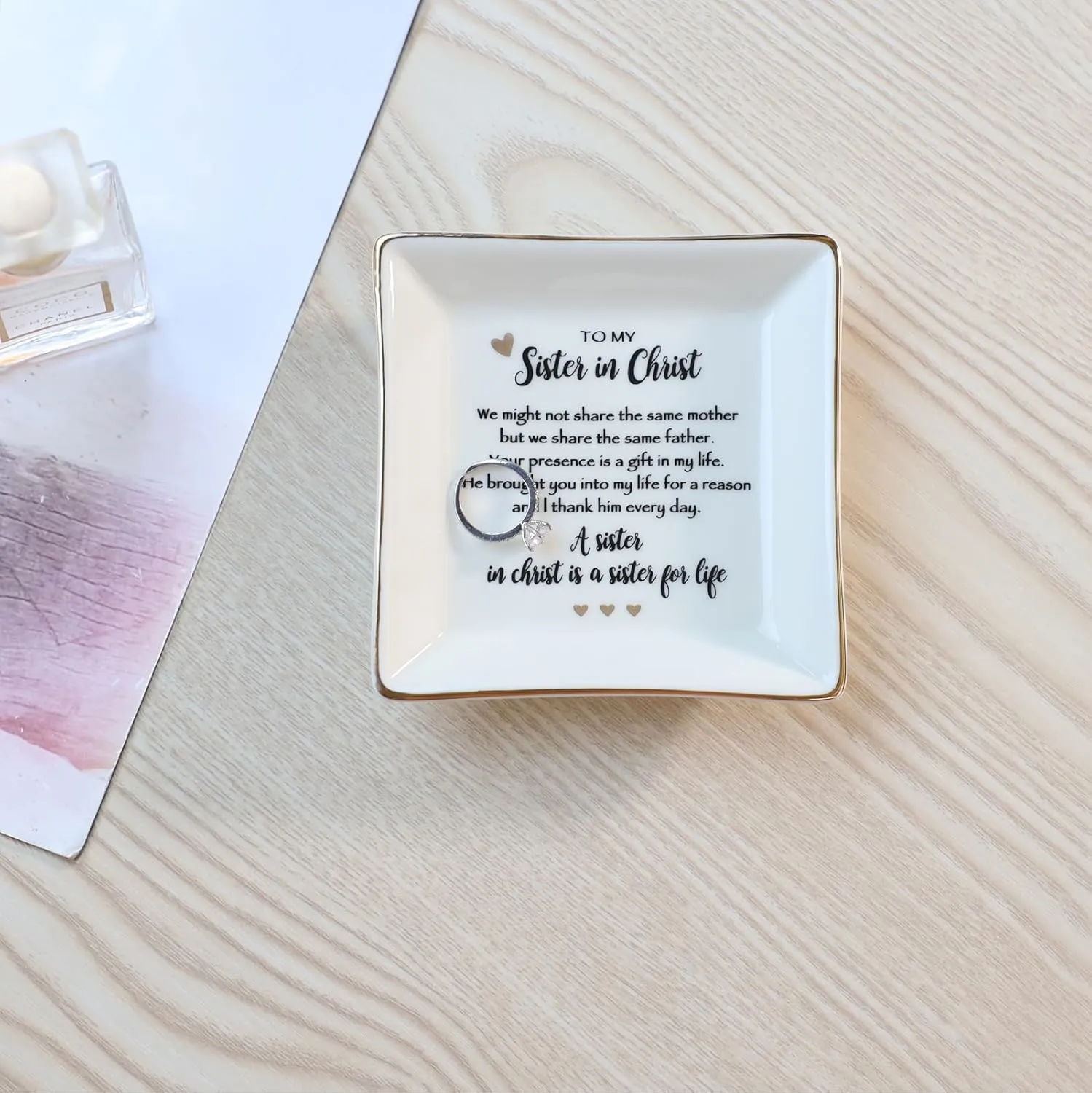 Sister in Christ for Women Christmas Birthday Ring jewelry Dish-Christian Religious Faith Gifts for Friends Bestie Friendship-A Sister in Christ is Sister in life