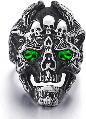 Skull Head Ring, Multi Skull Ring for Men, Gothic Demon Skull Ring Halloween Skull Jewelry, Norse Viking Skull Ring Hip Hop Skull Skeleton Band Ring Punk Pirate Skull Ring for mens