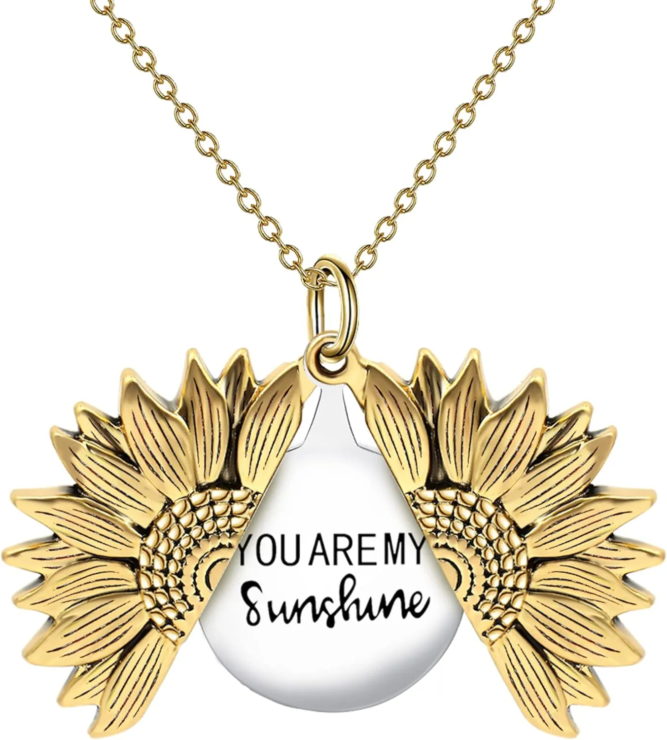 SLOONG You Are My Sunshine Engraved Necklace Inspirational Sunflower Locket Necklace Jewelry Mother's Day Gift for Women Girlfriend