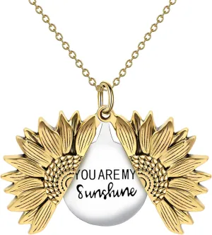 SLOONG You Are My Sunshine Engraved Necklace Inspirational Sunflower Locket Necklace Jewelry Mother's Day Gift for Women Girlfriend