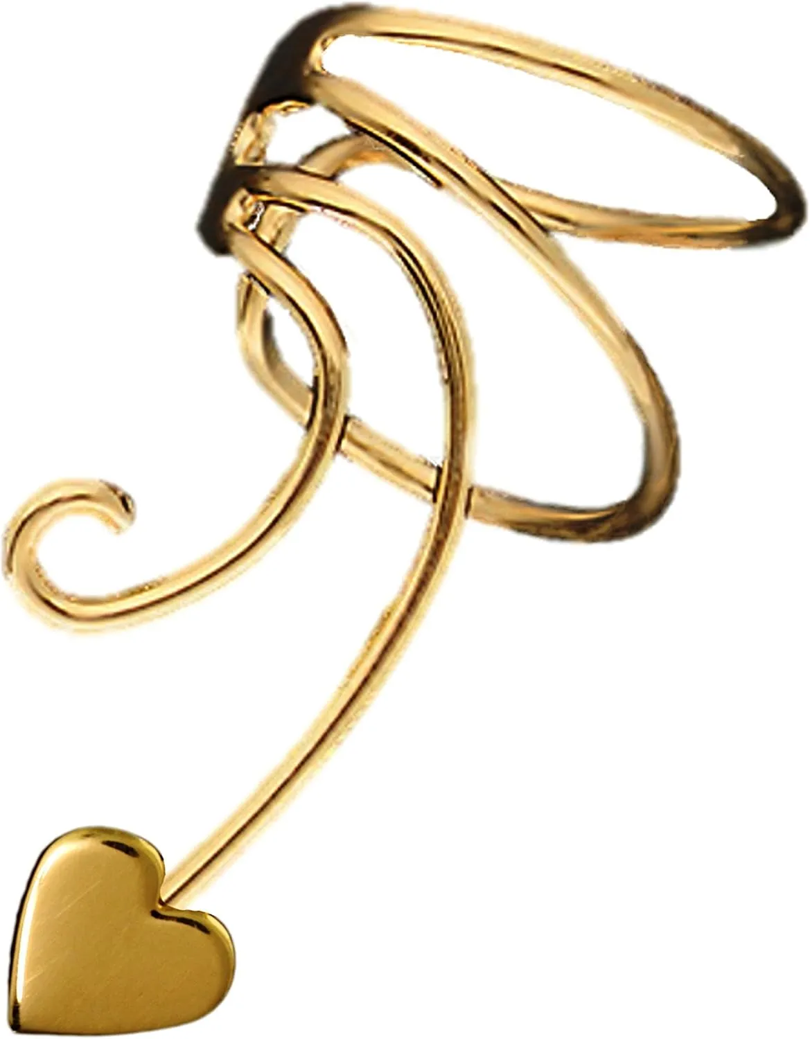 Small Heart Gold On 925 Sterling Non-Pierced Wave Left Ear Cuff Earring