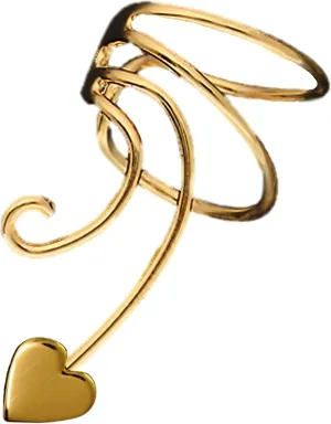 Small Heart Gold On 925 Sterling Non-Pierced Wave Left Ear Cuff Earring