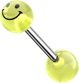 Smile Face Print Glow In The Dark Ball Surgical Steel Barbell Tongue Rings Green Body Unique Jewelry Delicate Design Piercing Steel Surgical For Women