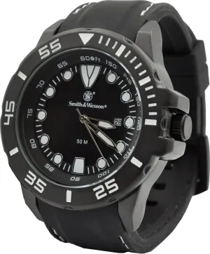Smith & Wesson Men's Scout Watch, 5 ATM, Stainless Steel Caseback, Scratch Resistant Glass, Rubber Strap, Black with White and Orange Stitching, 48mm, Christmas Gift