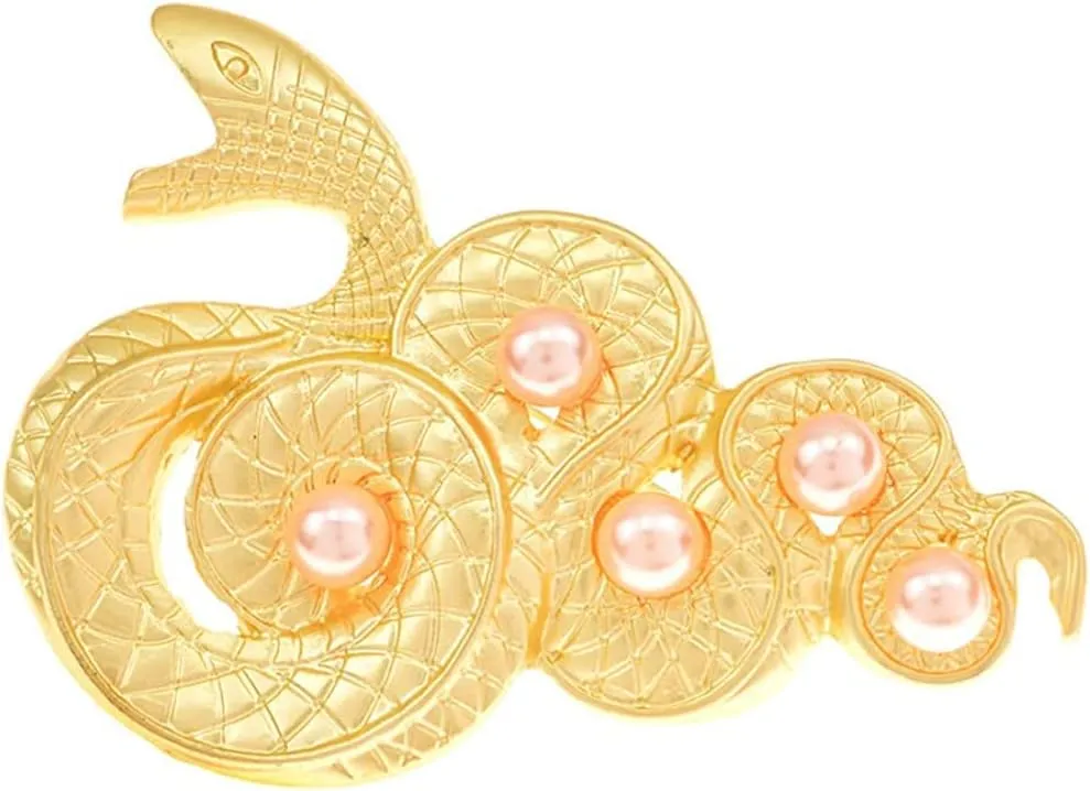 Snake Brooch Matte Gold Snake Pin Women Men Elegant Lady Metal Pearl Snake Animal Brooch Pins Party Jewelryfor Backpack Cloths Bags Decorations Gifts