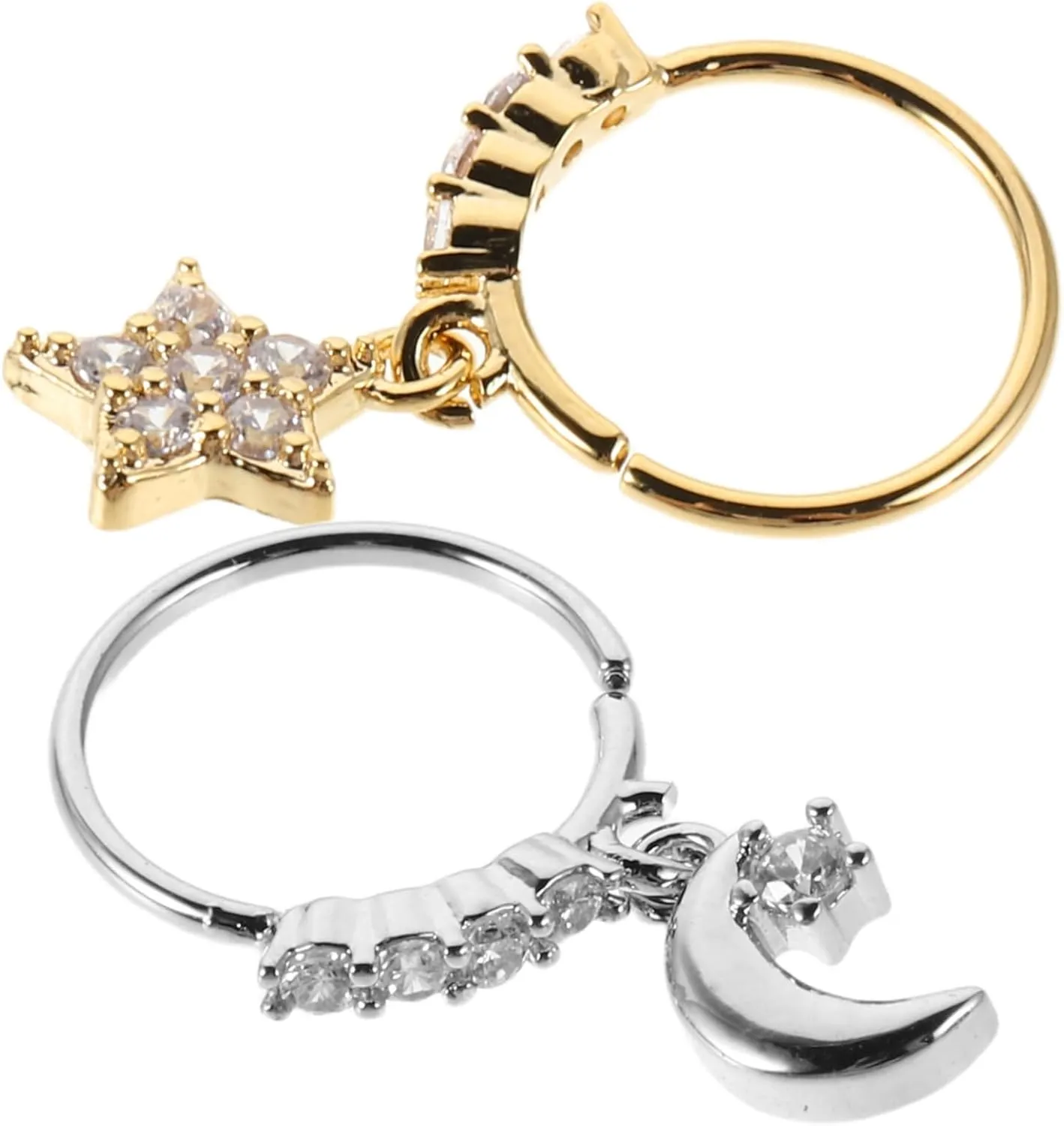 SOIMISS 2Pcs Cute Nose Rings with Star and Moon Pendants Metal Nose for Women Sparkling Accents for Stylish Daily Wear and Unique present Ideas