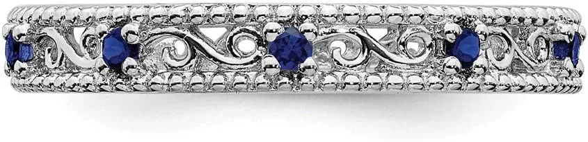 Solid 925 Sterling Silver Stackable Created Sapphire Blue September Gemstone Ring Eternity Band
