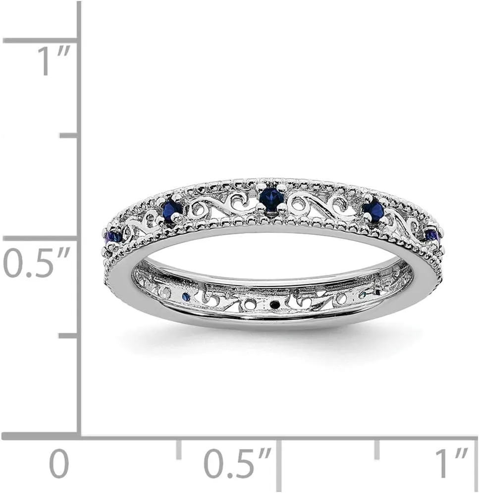 Solid 925 Sterling Silver Stackable Created Sapphire Blue September Gemstone Ring Eternity Band
